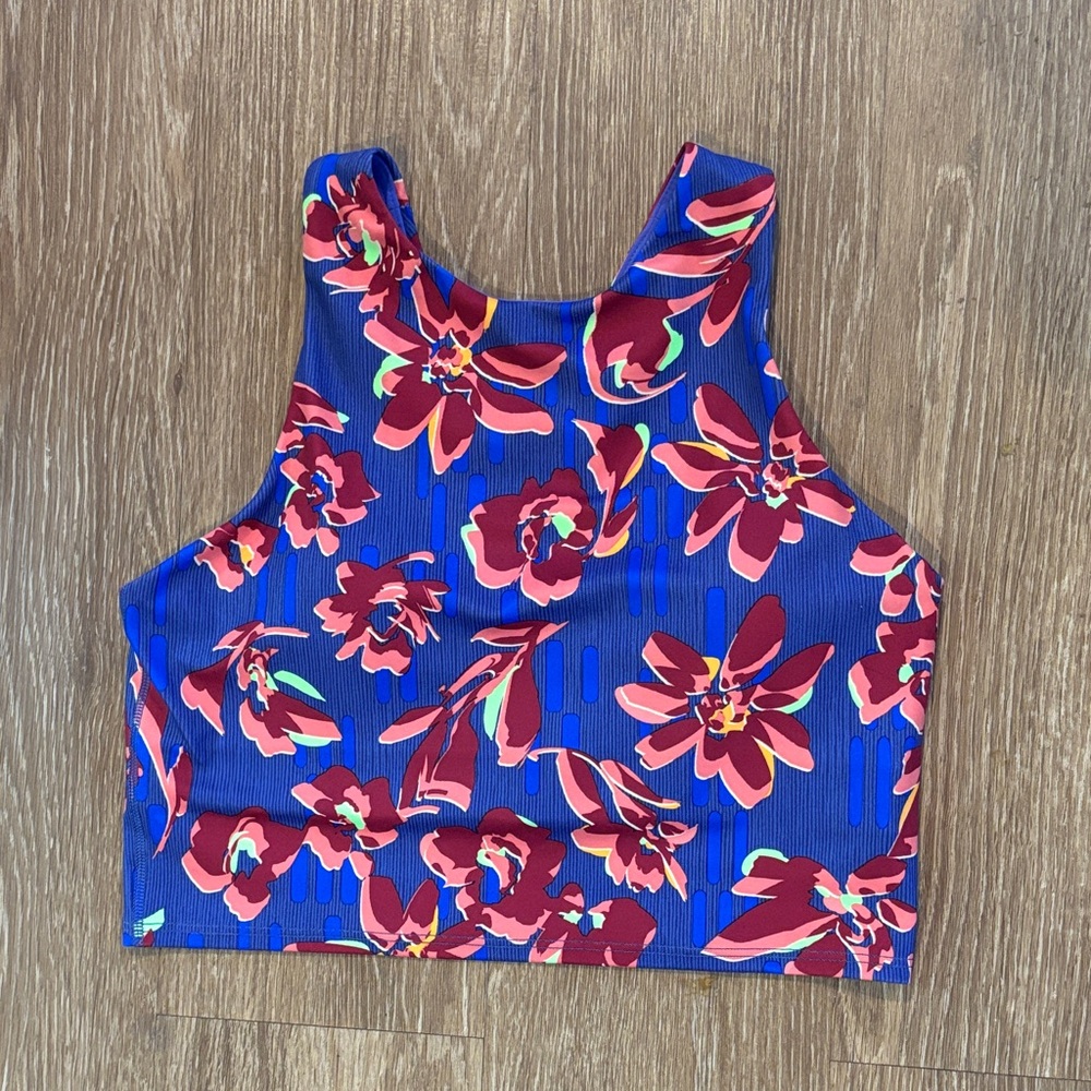 Athleta Floral Sports Bra Top - Blue and Red